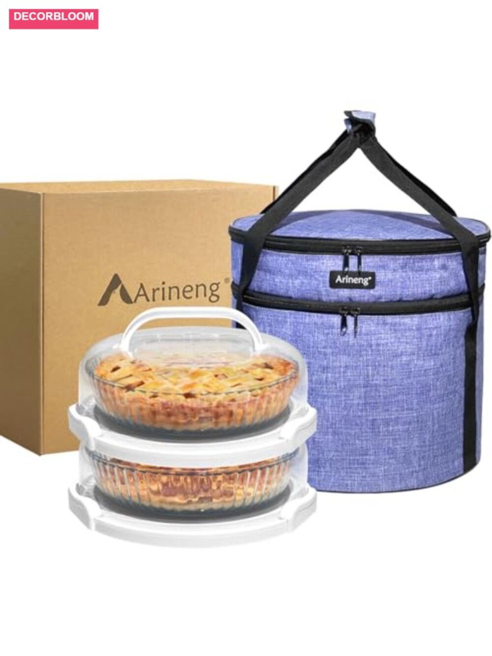 2-Pack Pie Carriers with Insulated Bags & Non-Slip Pads, BPA Free